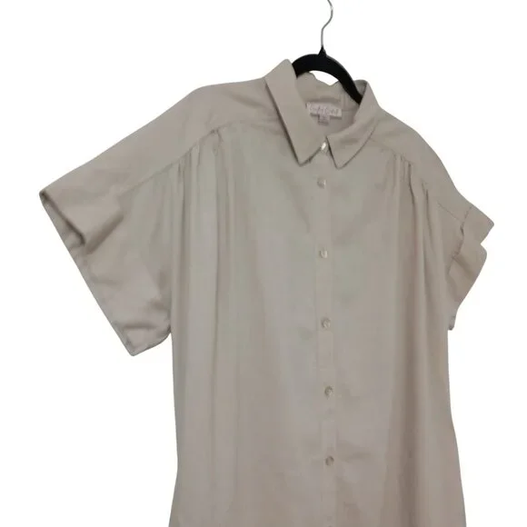 Coastal Comfort Shirt Dress Linen Blend Button-Up With Pockets Size M Beige - Picture 8 of 11